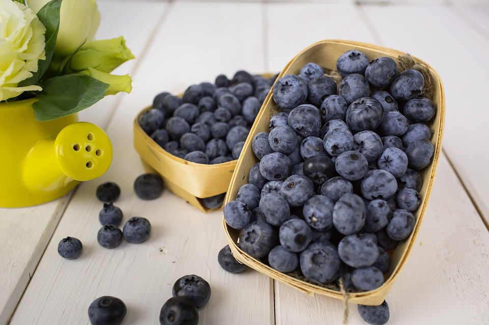 blueberries in baskets